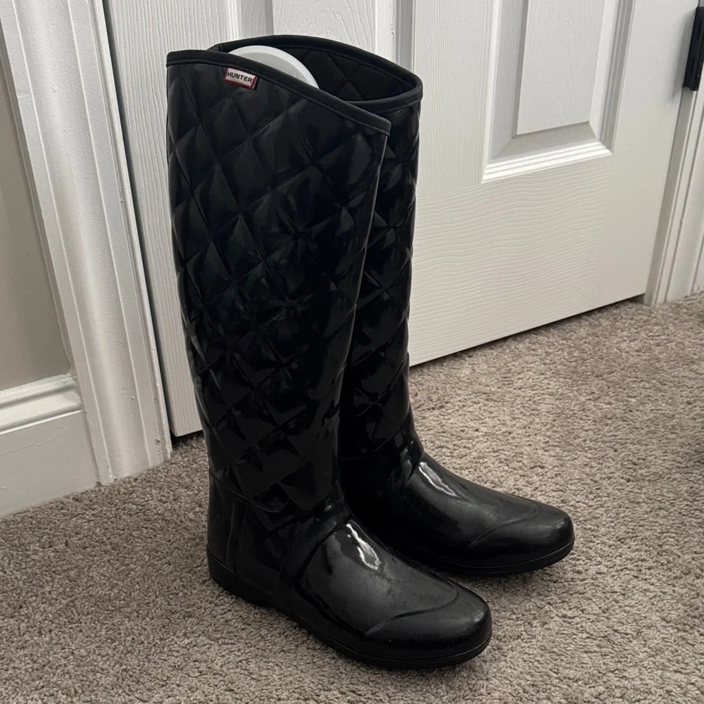 Hunter Black Quilted Women's Rain Boots - Picture 3 of 4